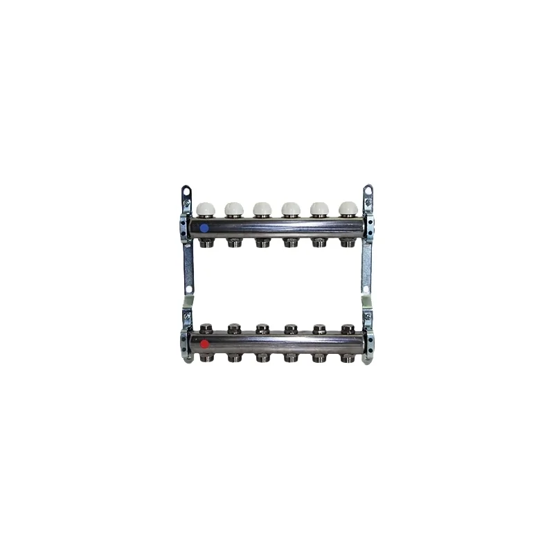 Collettore di distribuzione in acciaio da 1" con derivazioni 3/4"x18 EUROCONO e vitoni a memoria meccanica